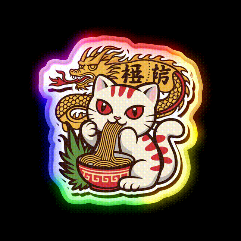 Chinese Kitty Eating Noodles Led Neon Sign Chinese Food Rgb Color