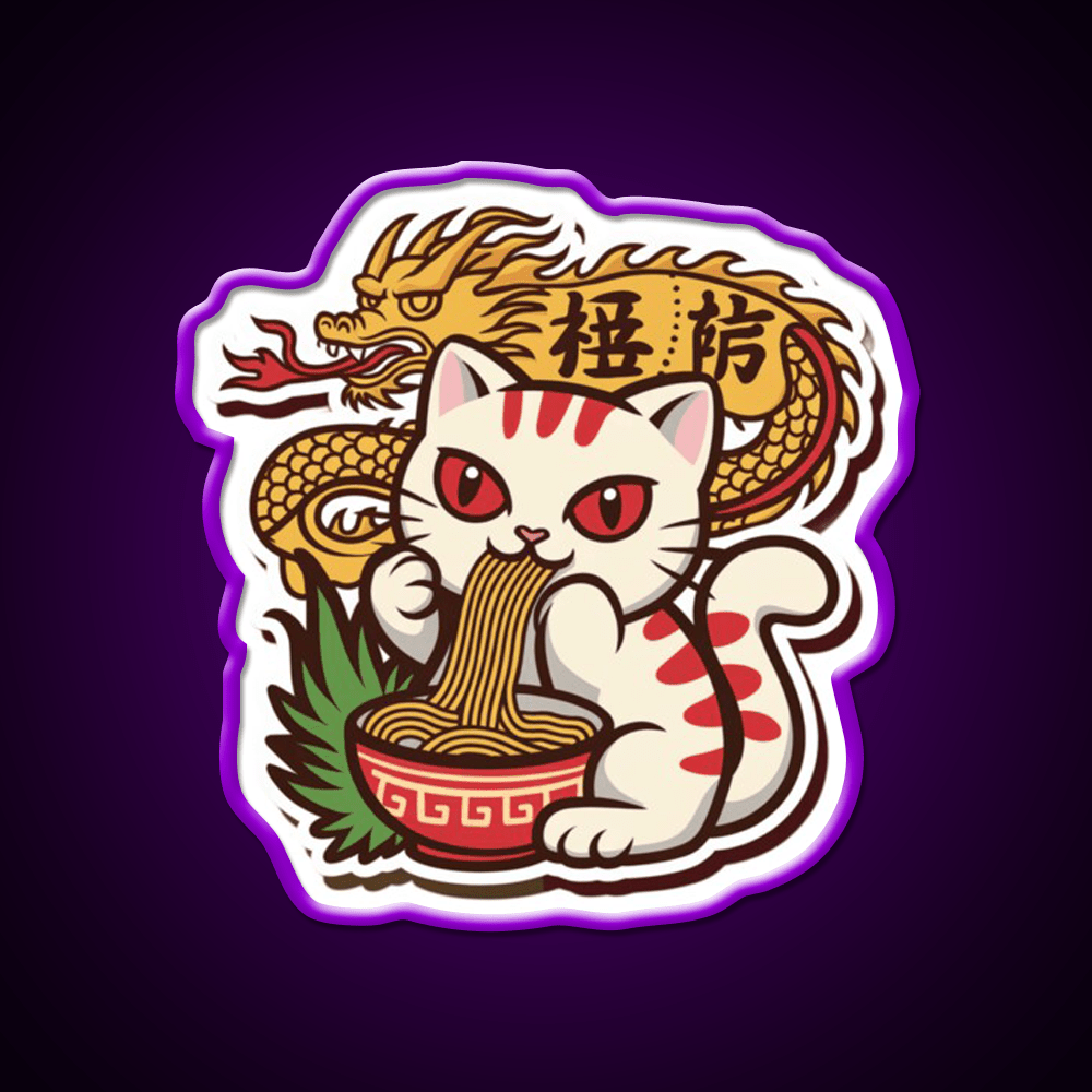 Chinese Kitty Eating Noodles Led Neon Sign Chinese Food Rgb Color - Shineneon