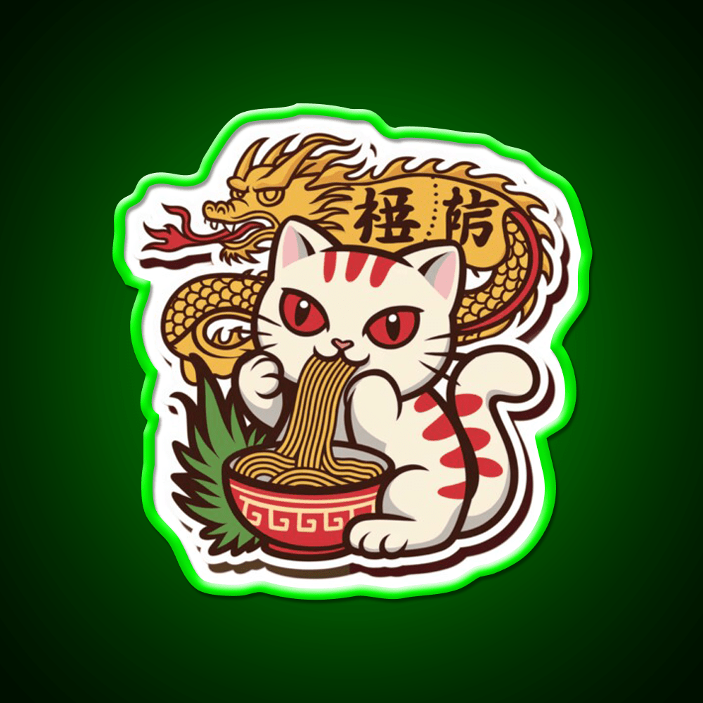 Chinese Kitty Eating Noodles Led Neon Sign Chinese Food Rgb Color - Shineneon