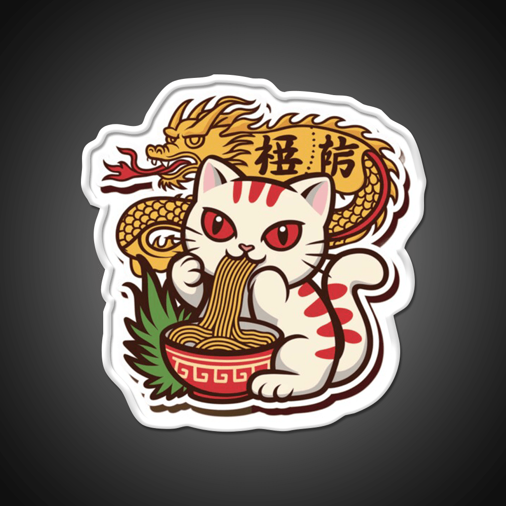Chinese Kitty Eating Noodles Led Neon Sign Chinese Food Rgb Color - Shineneon