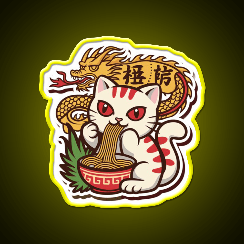Chinese Kitty Eating Noodles Led Neon Sign Chinese Food Rgb Color - Shineneon