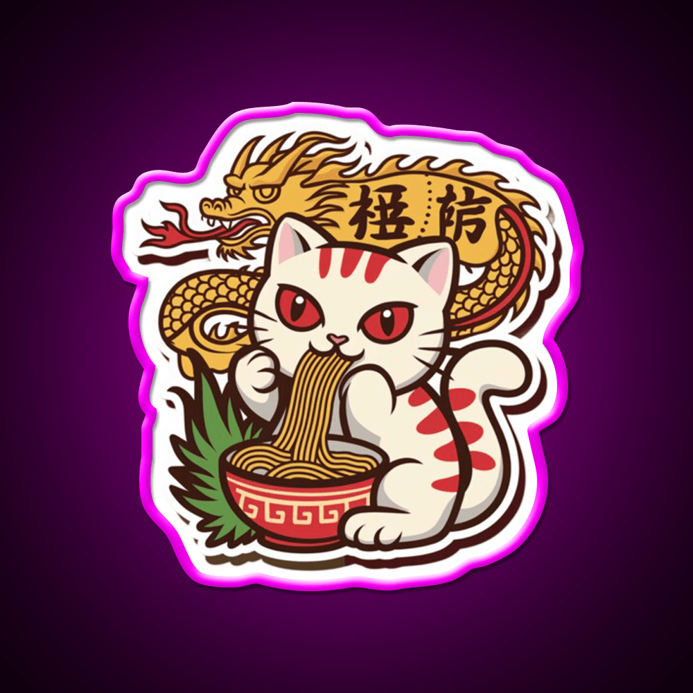 Chinese Kitty Eating Noodles Led Neon Sign Chinese Food Rgb Color - Shineneon