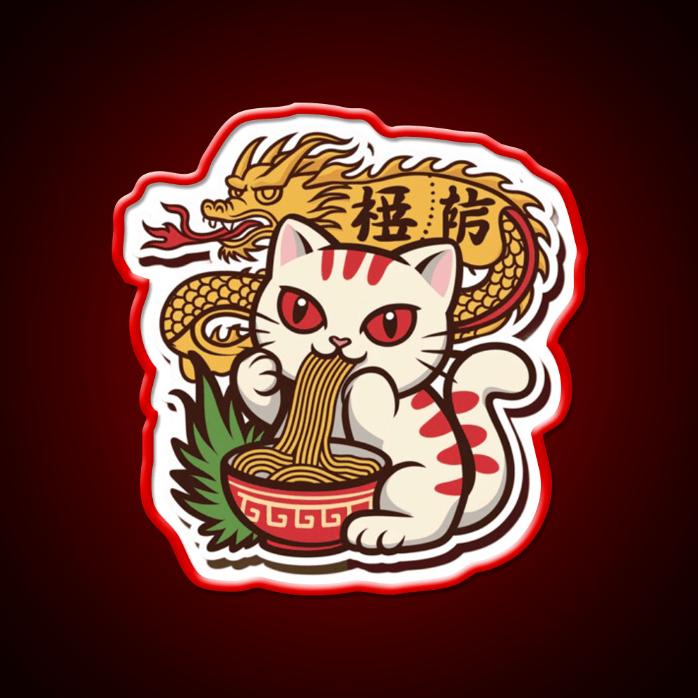 Chinese Kitty Eating Noodles Led Neon Sign Chinese Food Rgb Color - Shineneon