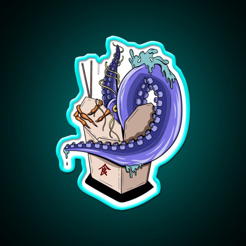 Chinese Take Away Cartoon Illustration Led Neon Sign Chinese Food Rgb Color