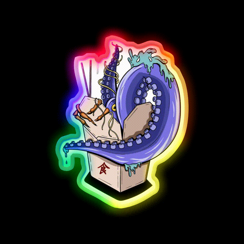 Chinese Take Away Cartoon Illustration Led Neon Sign Chinese Food Rgb Color