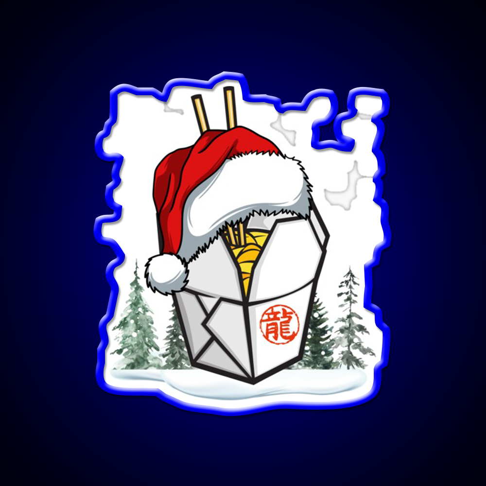 Chinese Takeout Box Santa Hat Christmas Led Neon Sign Chinese Food Rgb Color