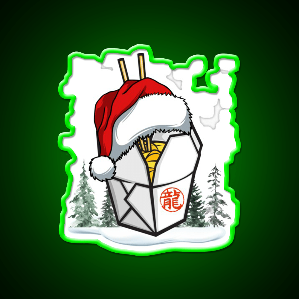 Chinese Takeout Box Santa Hat Christmas Led Neon Sign Chinese Food Rgb Color - Shineneon