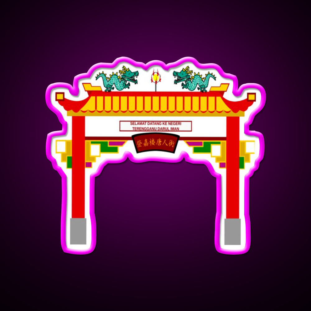 Chinese Temple Door Asian Cultural Led Neon Sign Rgb Color - Neon sign mounted on wall in room