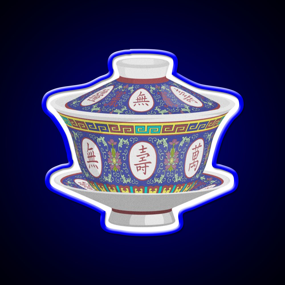 Chinese Traditional Porcelain Tea Cup With Lid Led Neon Sign Chinese Food Rgb Color