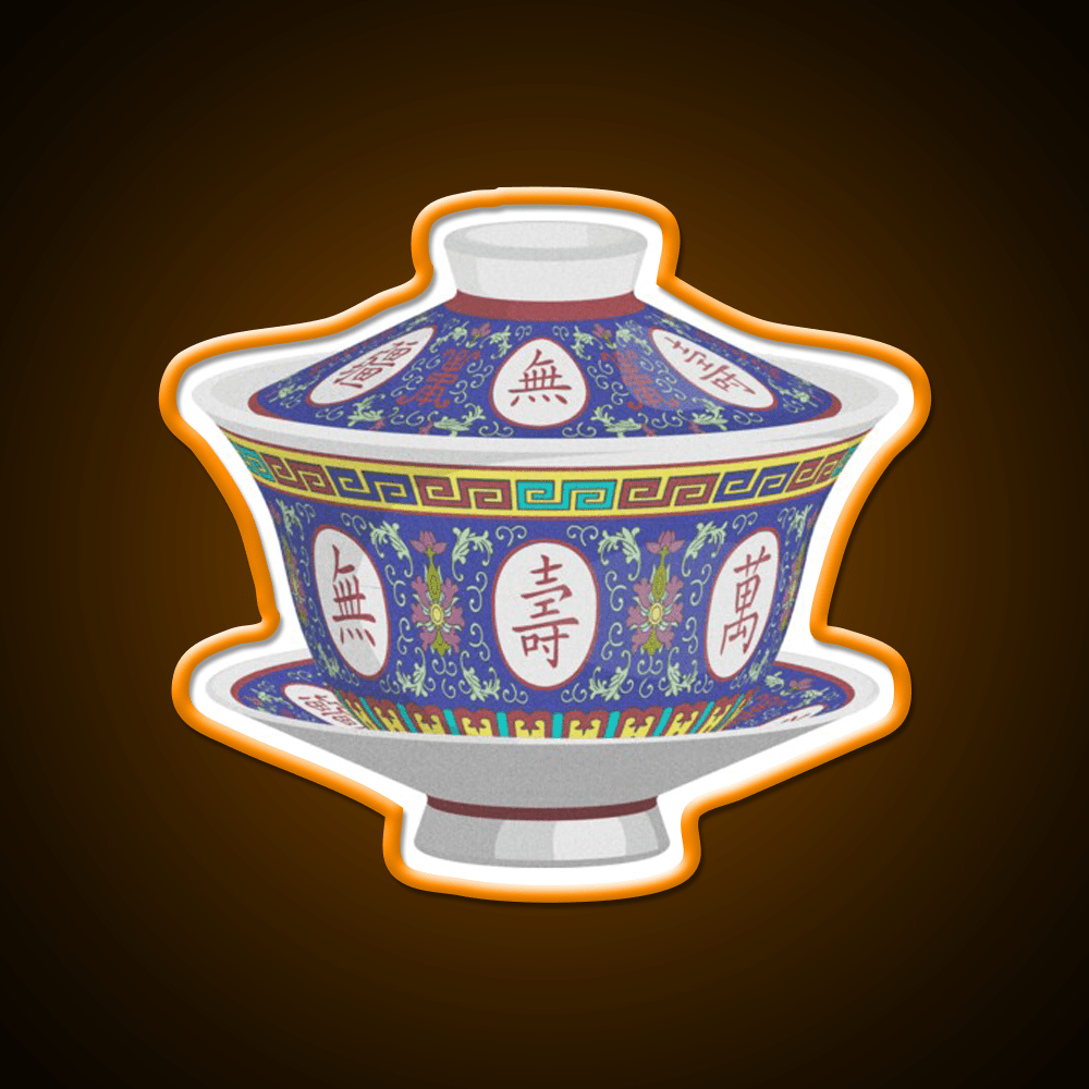 Chinese Traditional Porcelain Tea Cup With Lid Led Neon Sign Chinese Food Rgb Color - Shineneon