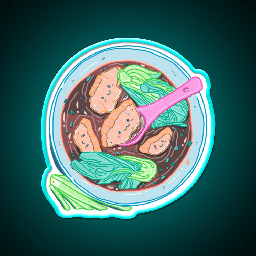 Chinese Wonton Soup Kawaii Light Blue Led Neon Sign Chinese Food Rgb Color - Shineneon