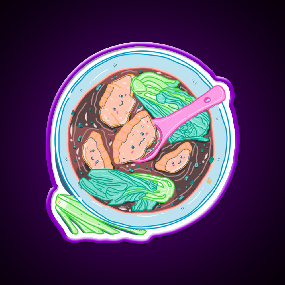 Chinese Wonton Soup Kawaii Pocket Design Led Neon Sign Chinese Food Rgb Color