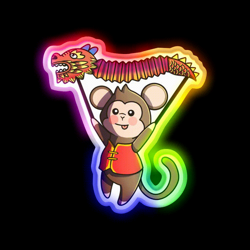 Chinese Zodiac Monkey Asian Cultural Led Neon Sign Rgb Color - LED neon sign close-up detail