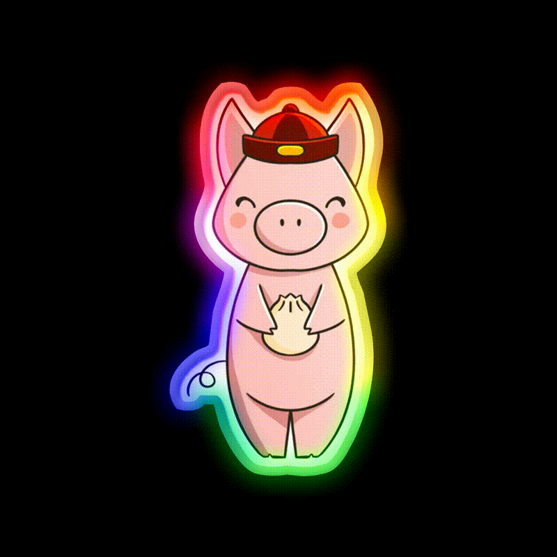 Chinese Zodiac Pig Asian Cultural Led Neon Sign Rgb Color - LED neon sign close-up detail