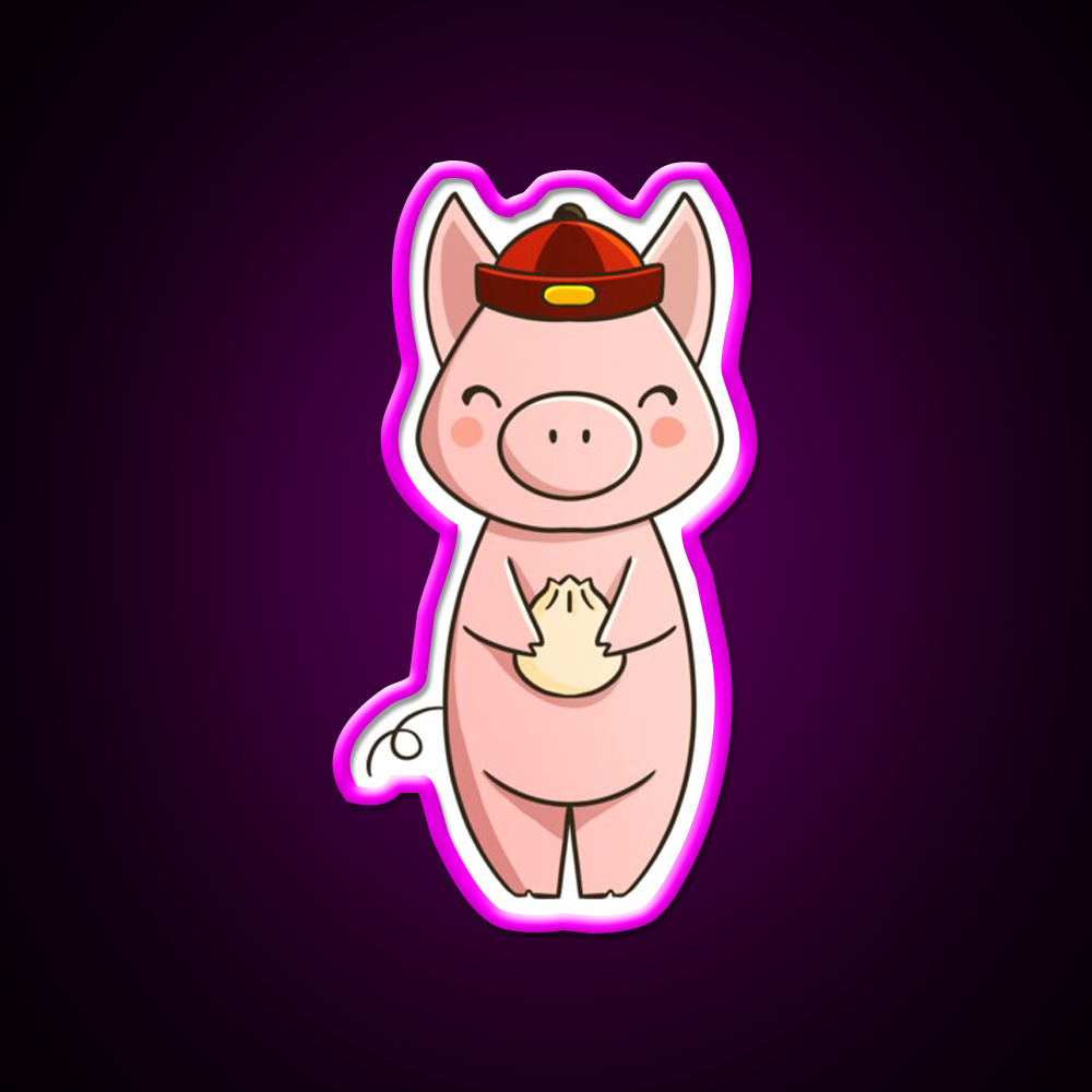 Chinese Zodiac Pig Asian Cultural Led Neon Sign Rgb Color - Neon sign mounted on wall in room