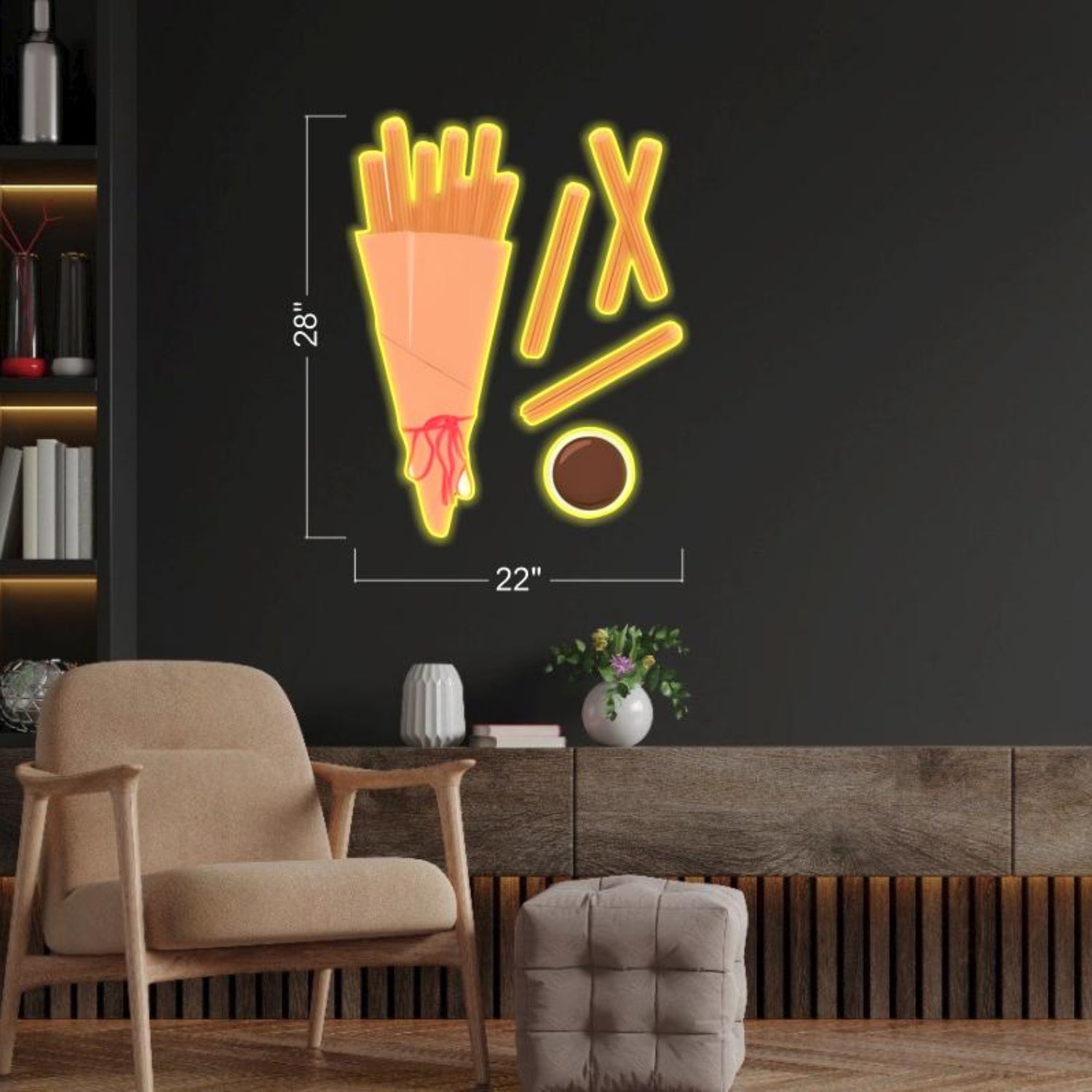 Chips Chef Bread Cartoon Yellow-Orange Led Neon Sign For Restaurant Home Decor | Shineneon
