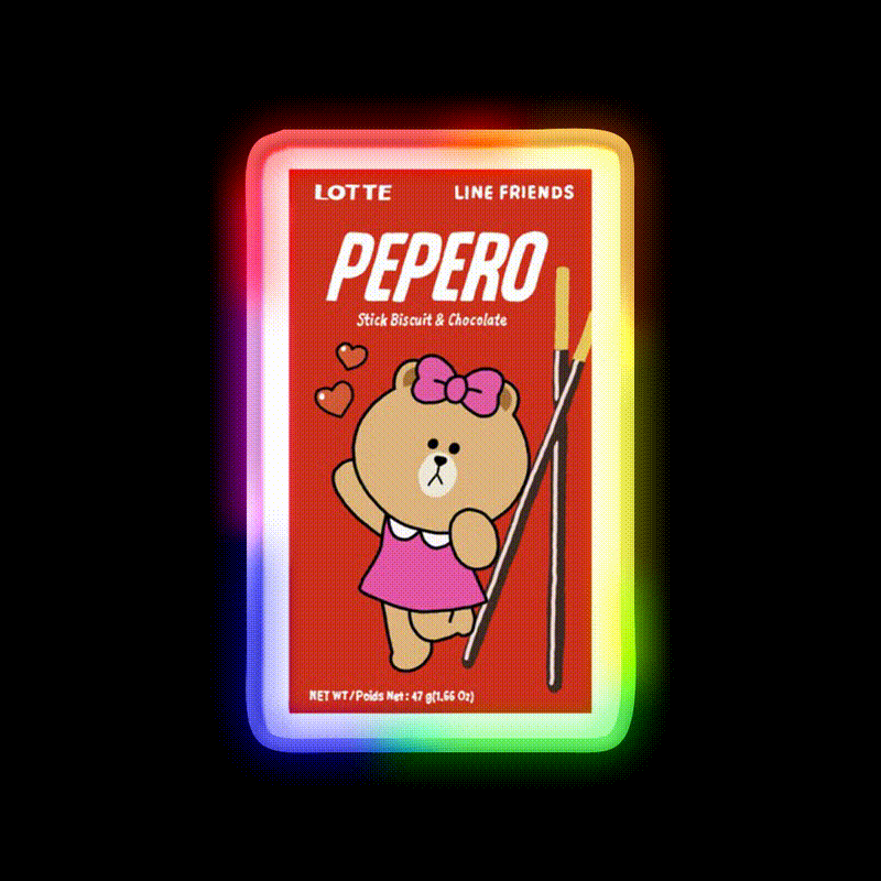 Chocolate Covered Pepero Pocky Snack Food Led Neon Sign Rgb Color - LED neon sign close-up detail