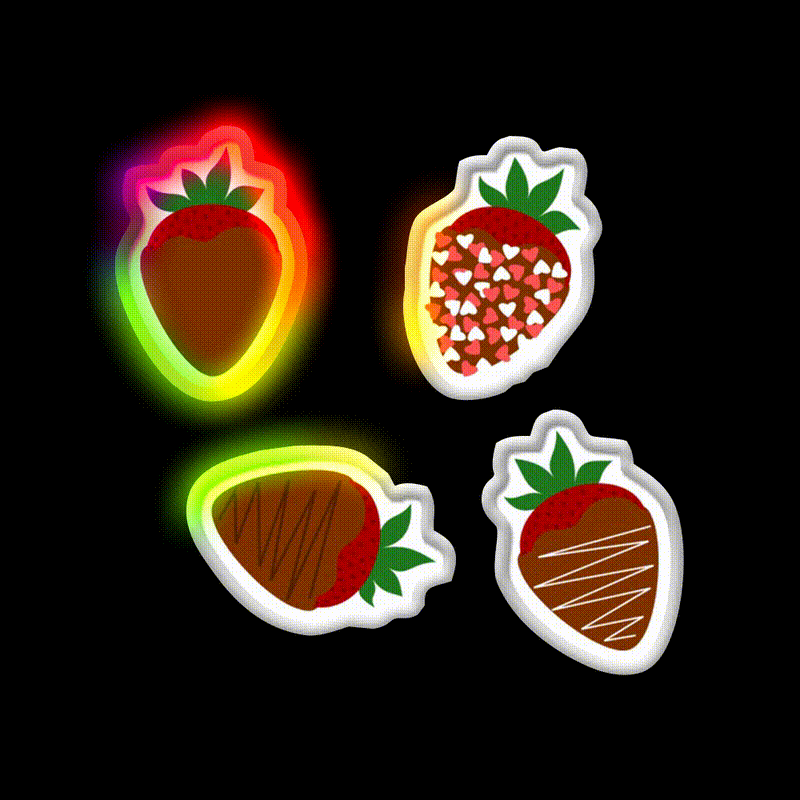 Chocolate Covered Strawberries Snack Food Led Neon Sign Rgb Color - LED neon sign close-up detail