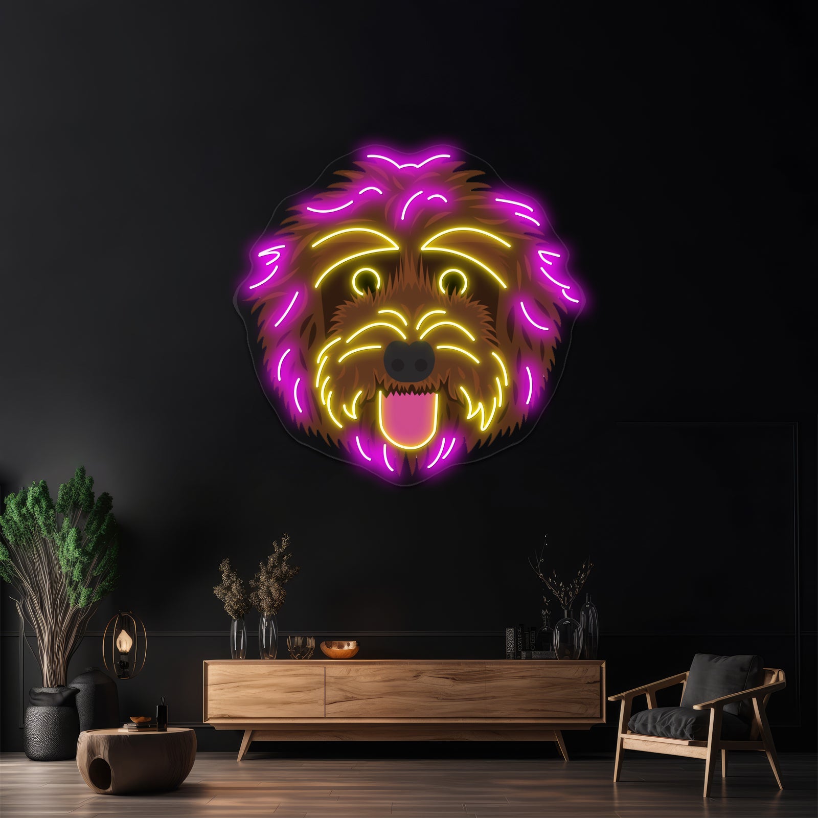 Chocolate Labradoodle Artwork Business Neon Sign