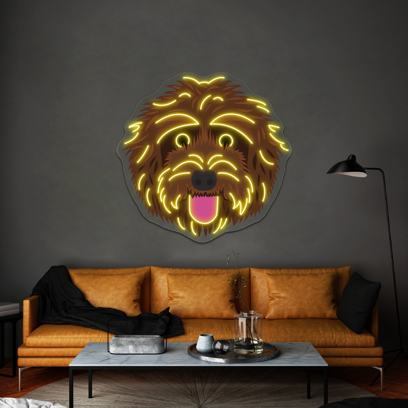 Chocolate Labradoodle Artwork Business Neon Sign