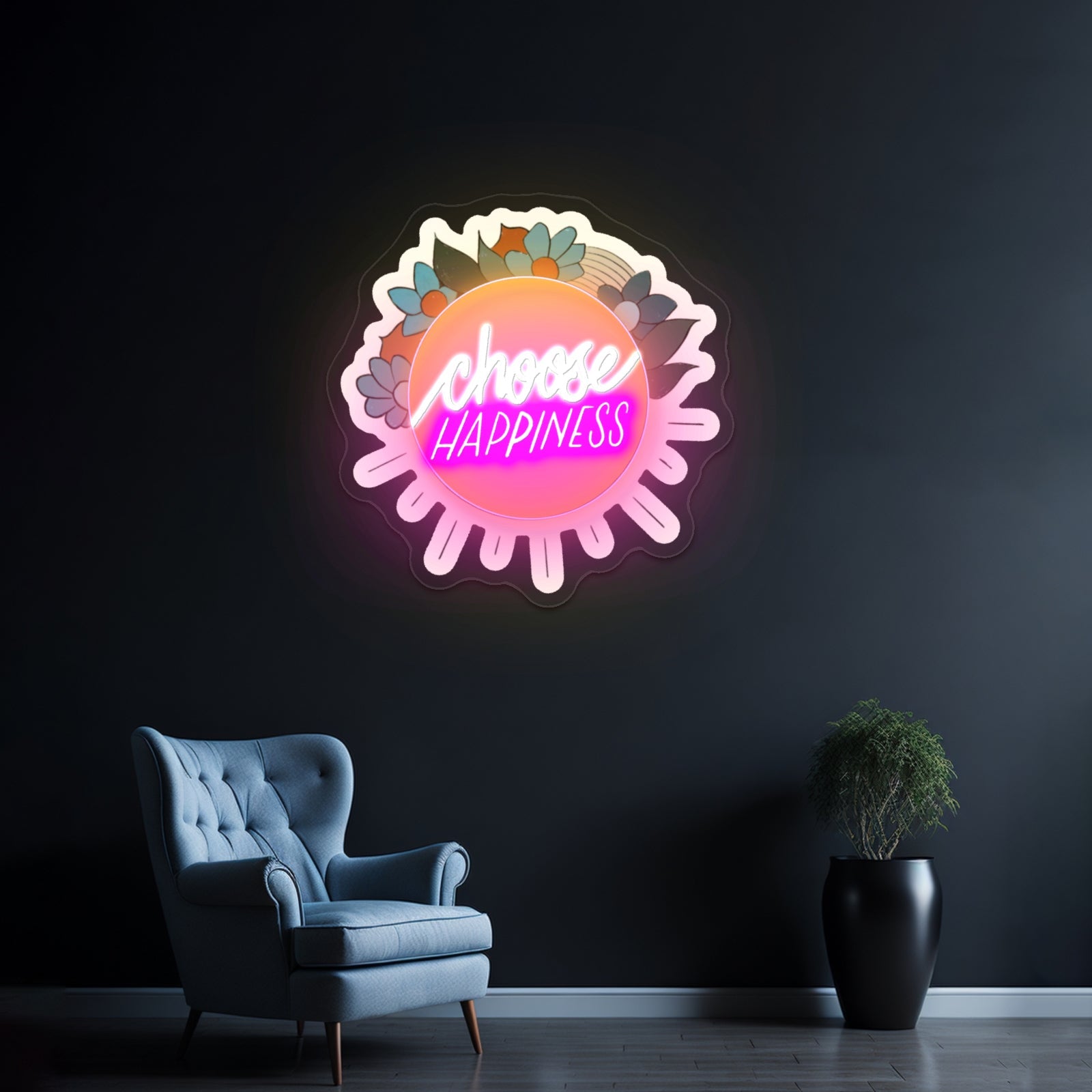 Choose Happiness Flower Neon Sign Art - Shineneon