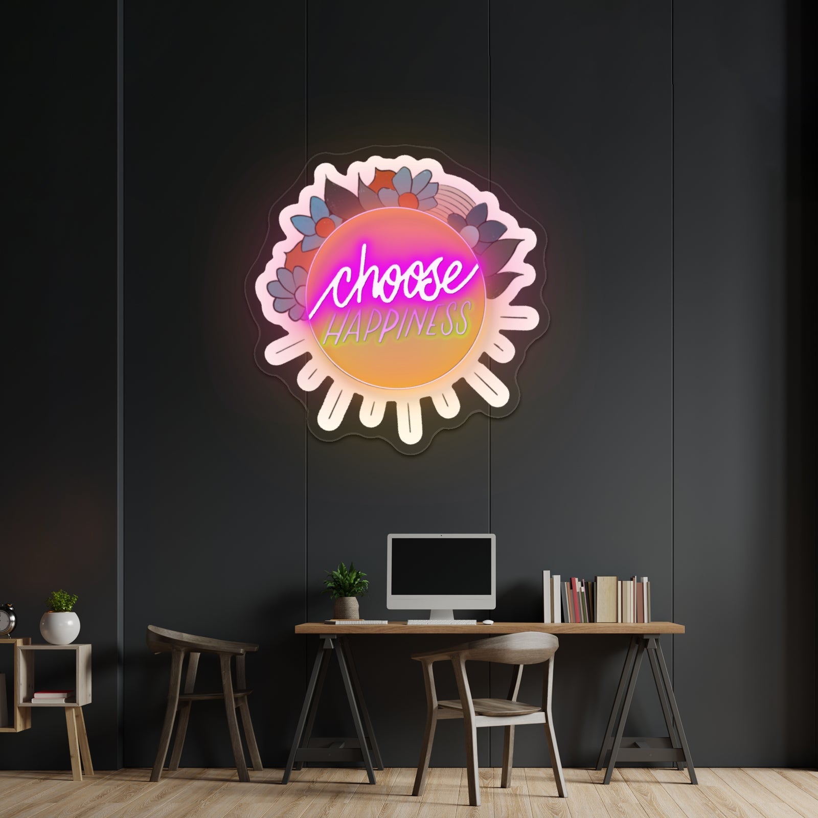 Choose Happiness Flower Neon Sign Art - Shineneon
