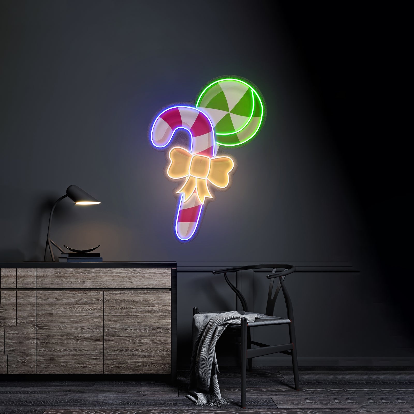 Christmas Candy Cane Neon Artwork For Sale