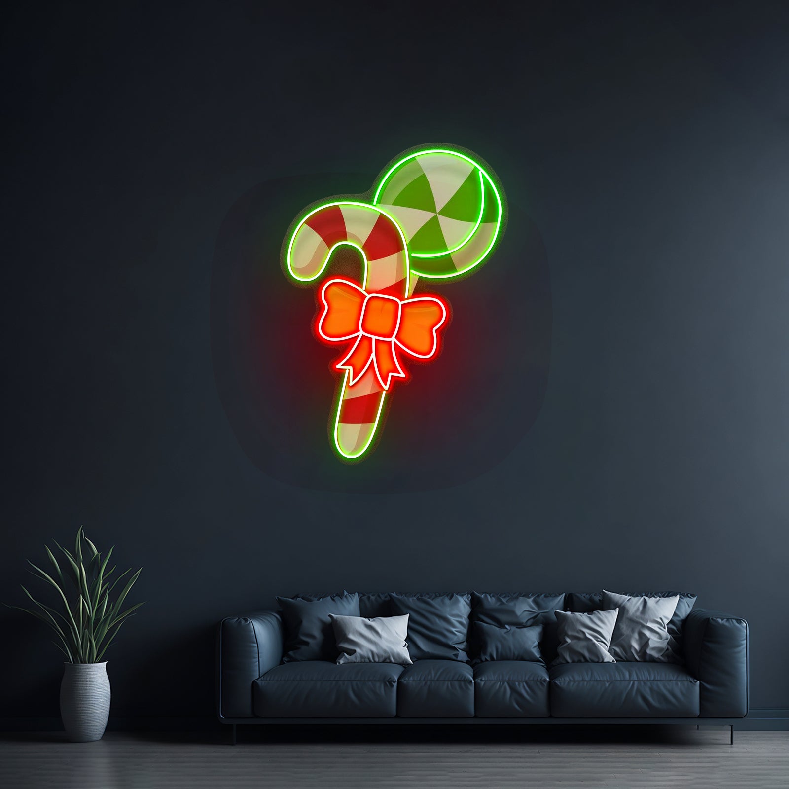 Christmas Candy Cane Neon Artwork For Sale