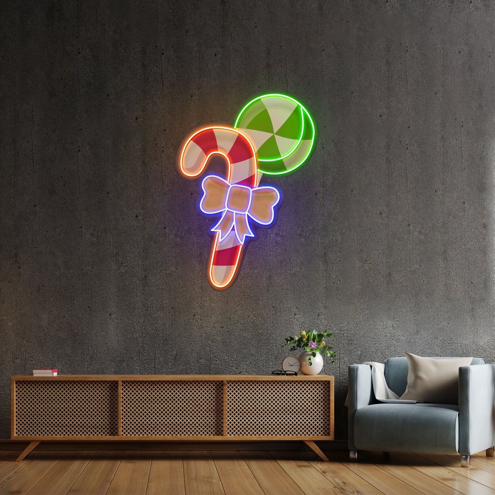 Christmas Candy Cane Neon Artwork For Sale