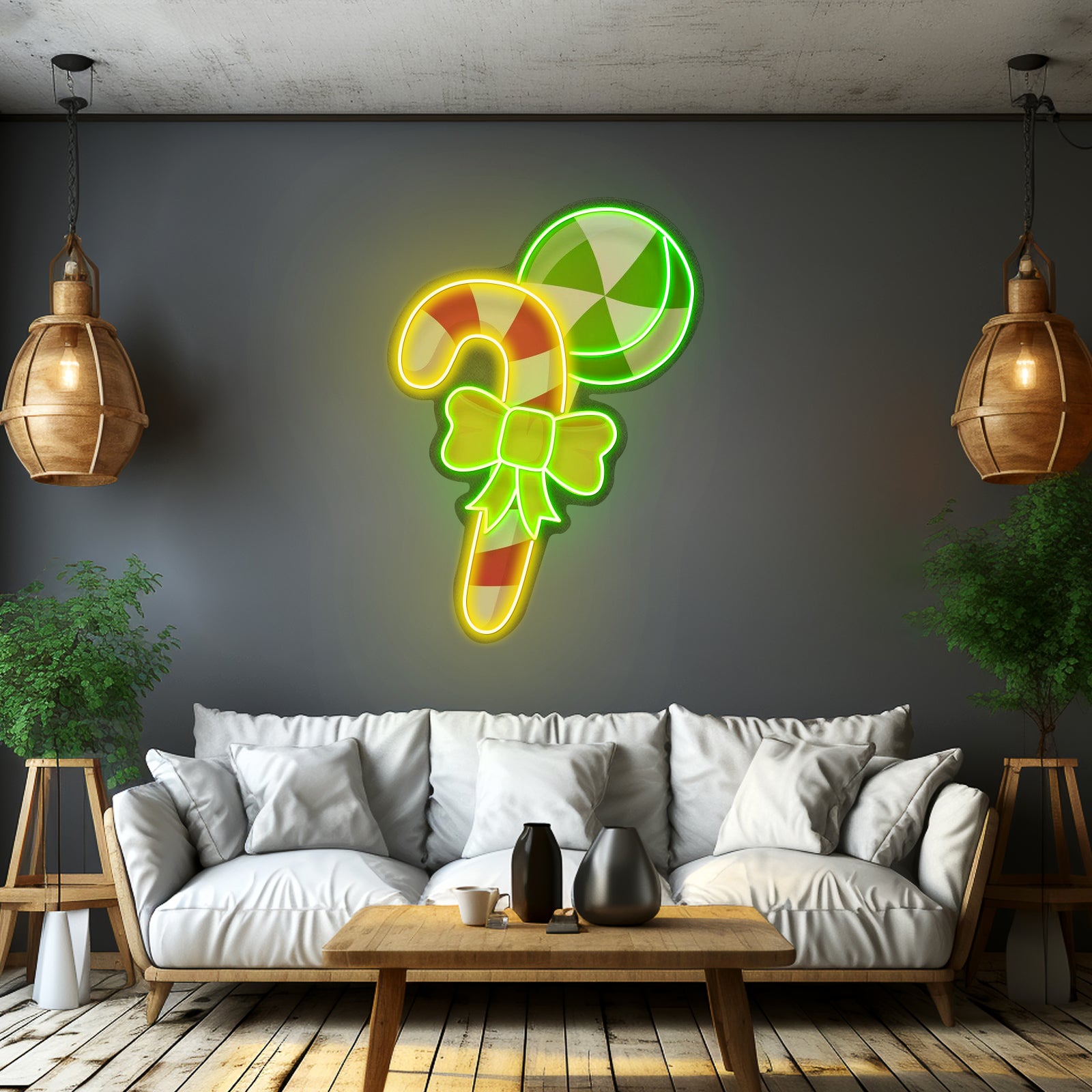 Christmas Candy Cane Neon Artwork For Sale