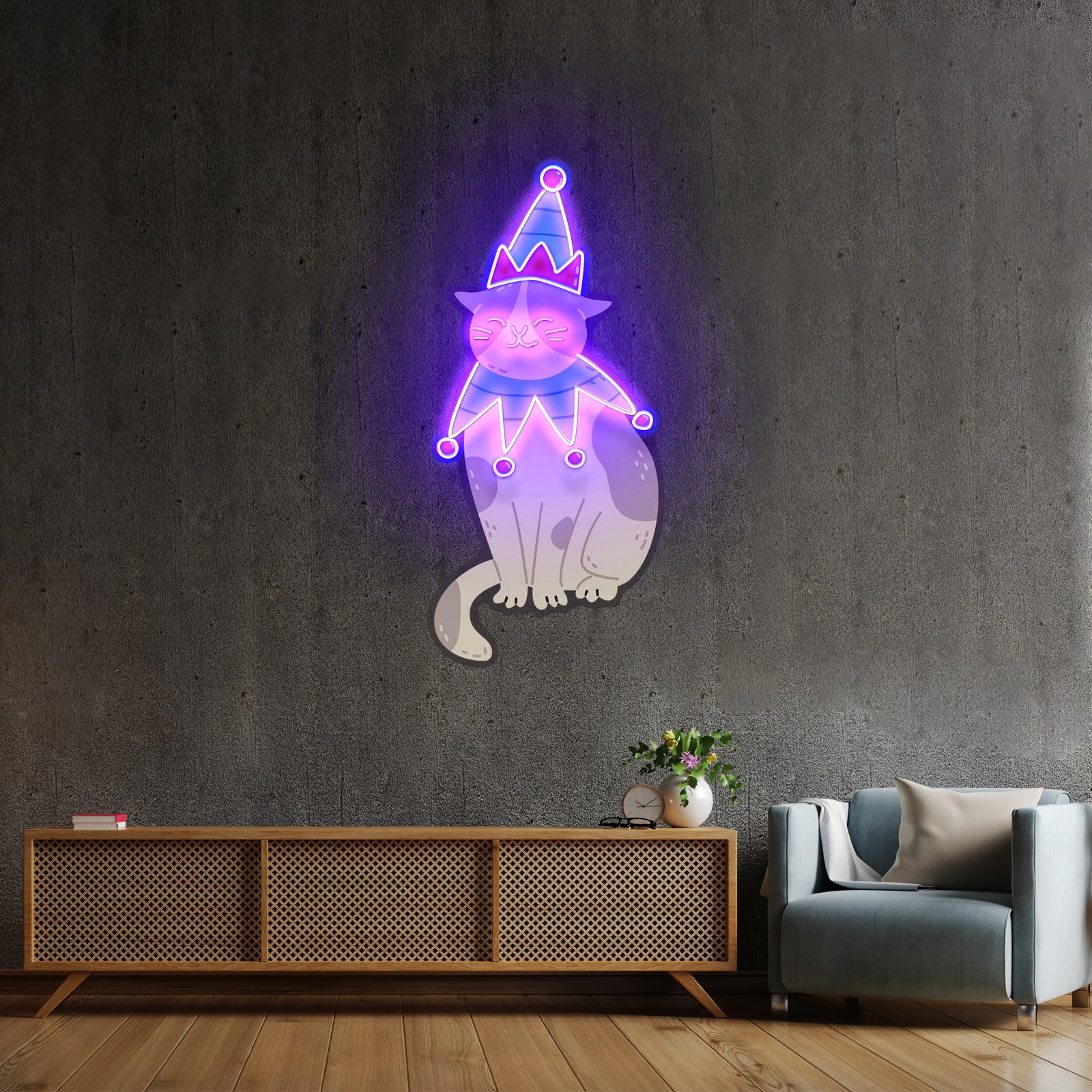 Christmas Costumed Cat Neon Artwork For Sale