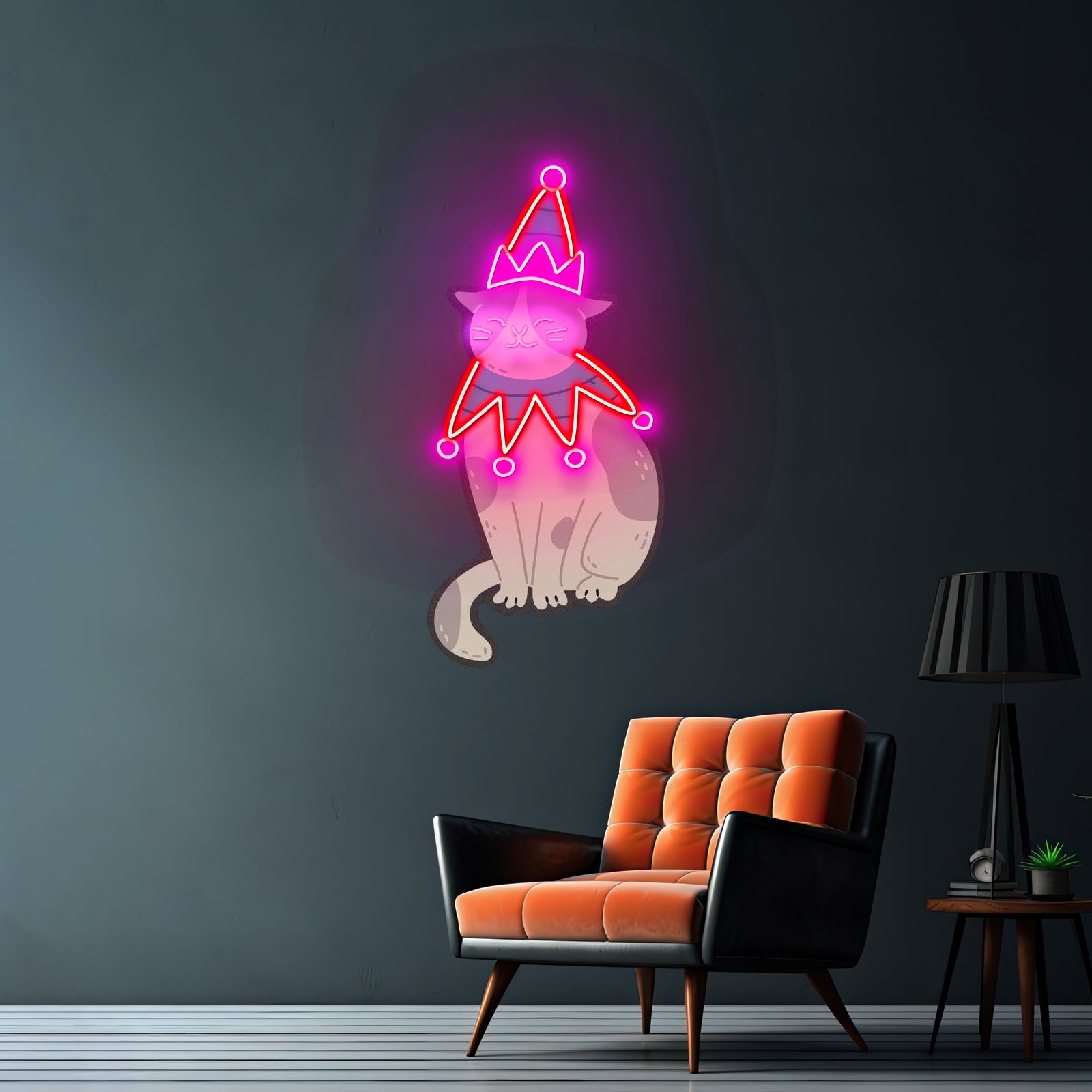 Christmas Costumed Cat Neon Artwork For Sale