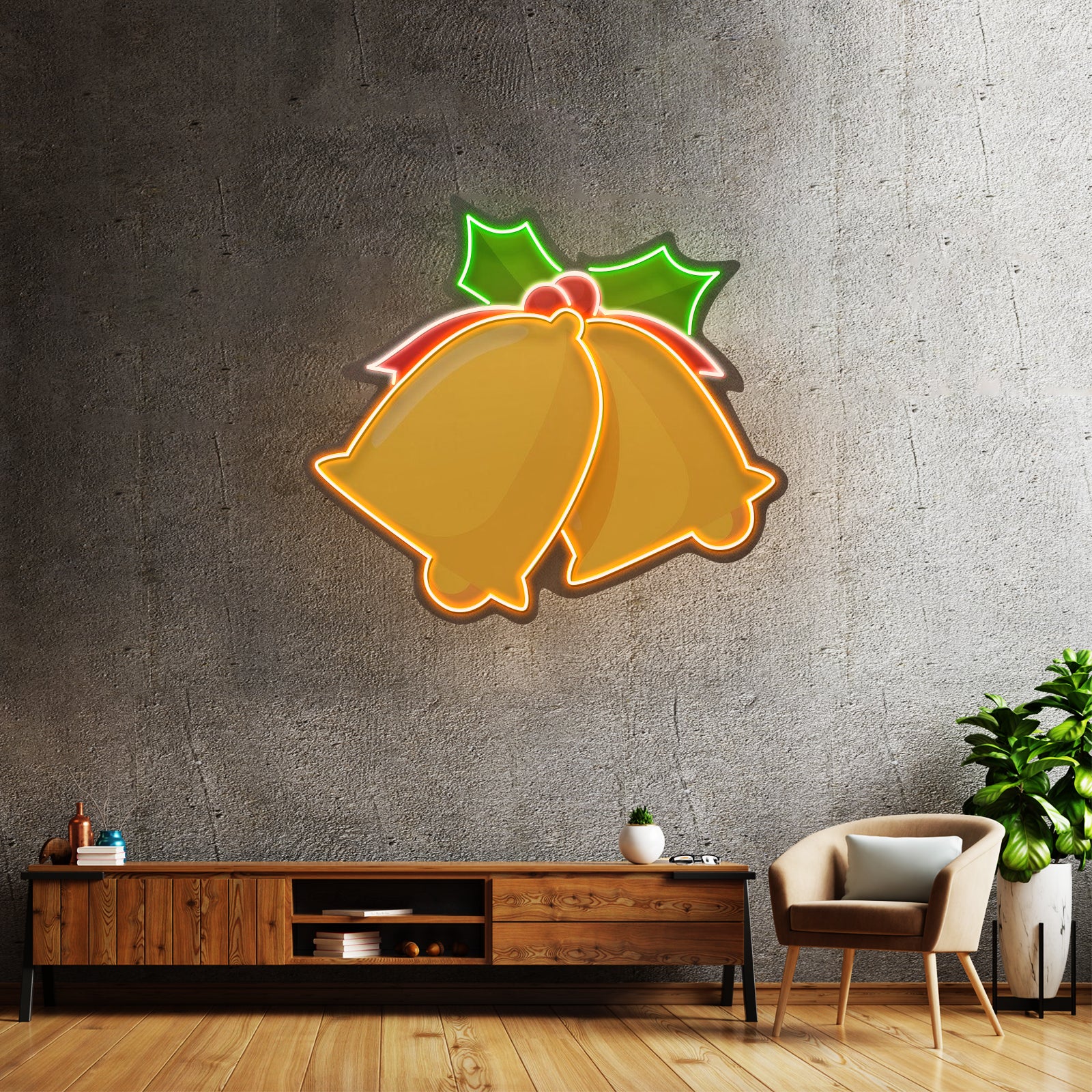 Christmas Double Bell Neon Artwork For Sale