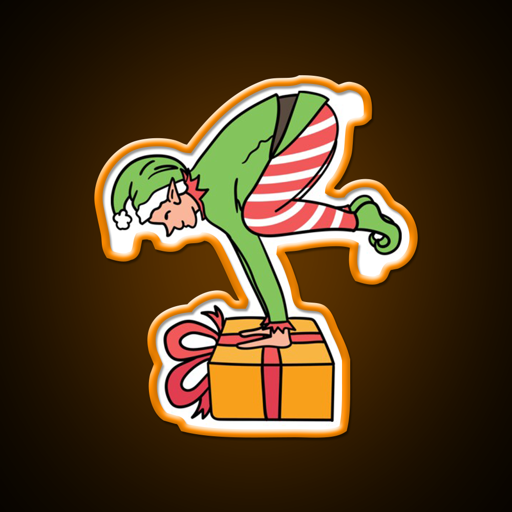 Christmas Elf Yogabalancing In Yoga On Christmas Yoga Led Neon Sign Rgb Color