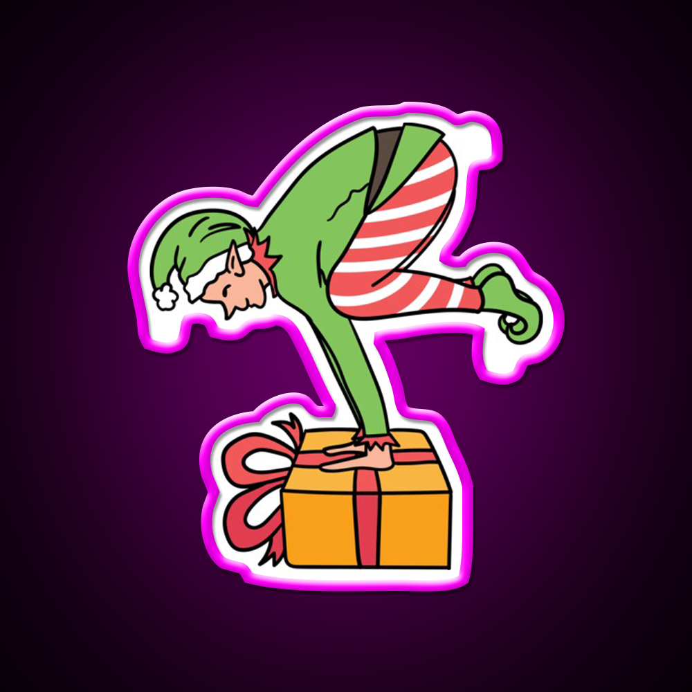 Christmas Elf Yogabalancing In Yoga On Christmas Yoga Led Neon Sign Rgb Color