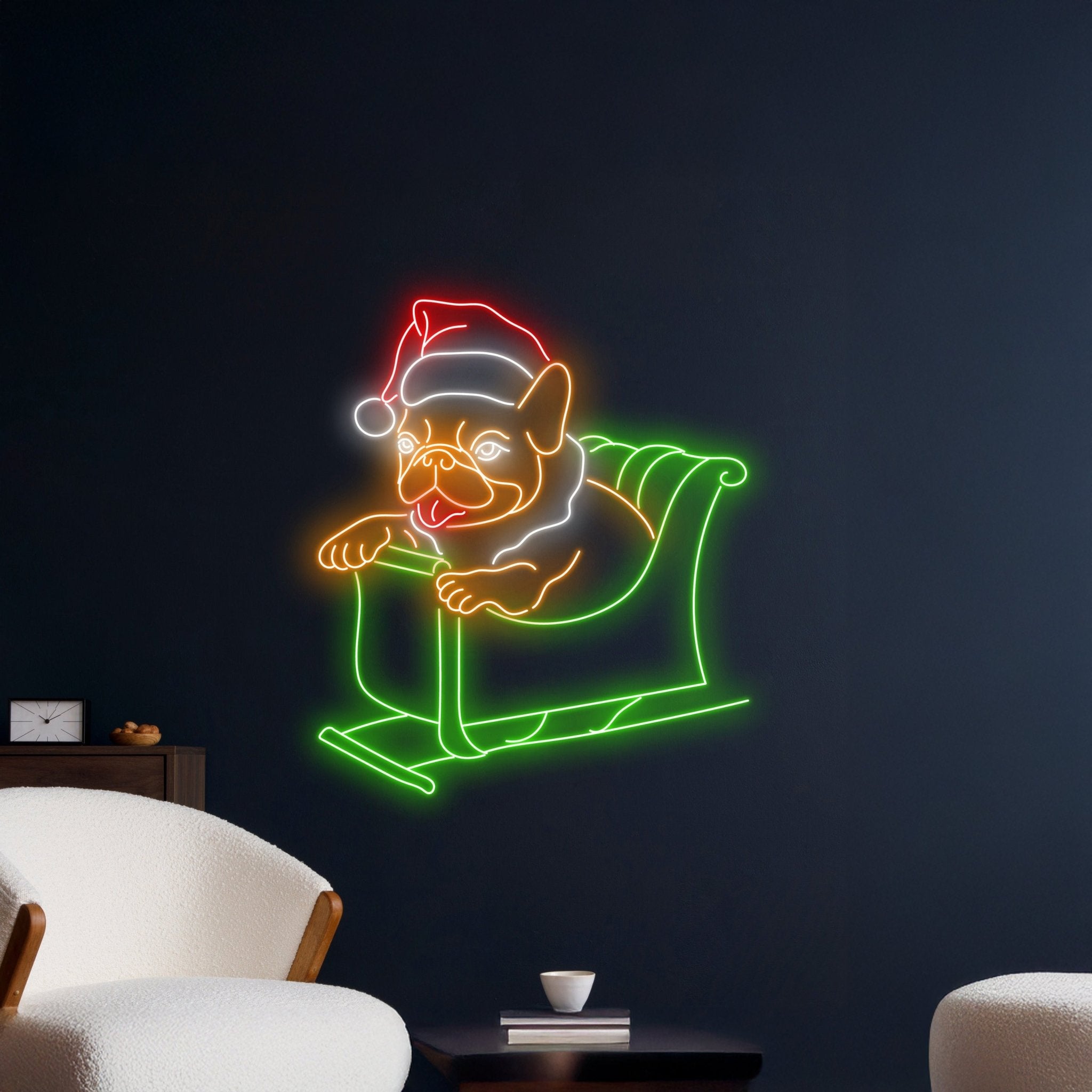 Christmas French Bulldog Sleigh Led Sign - Shineneon