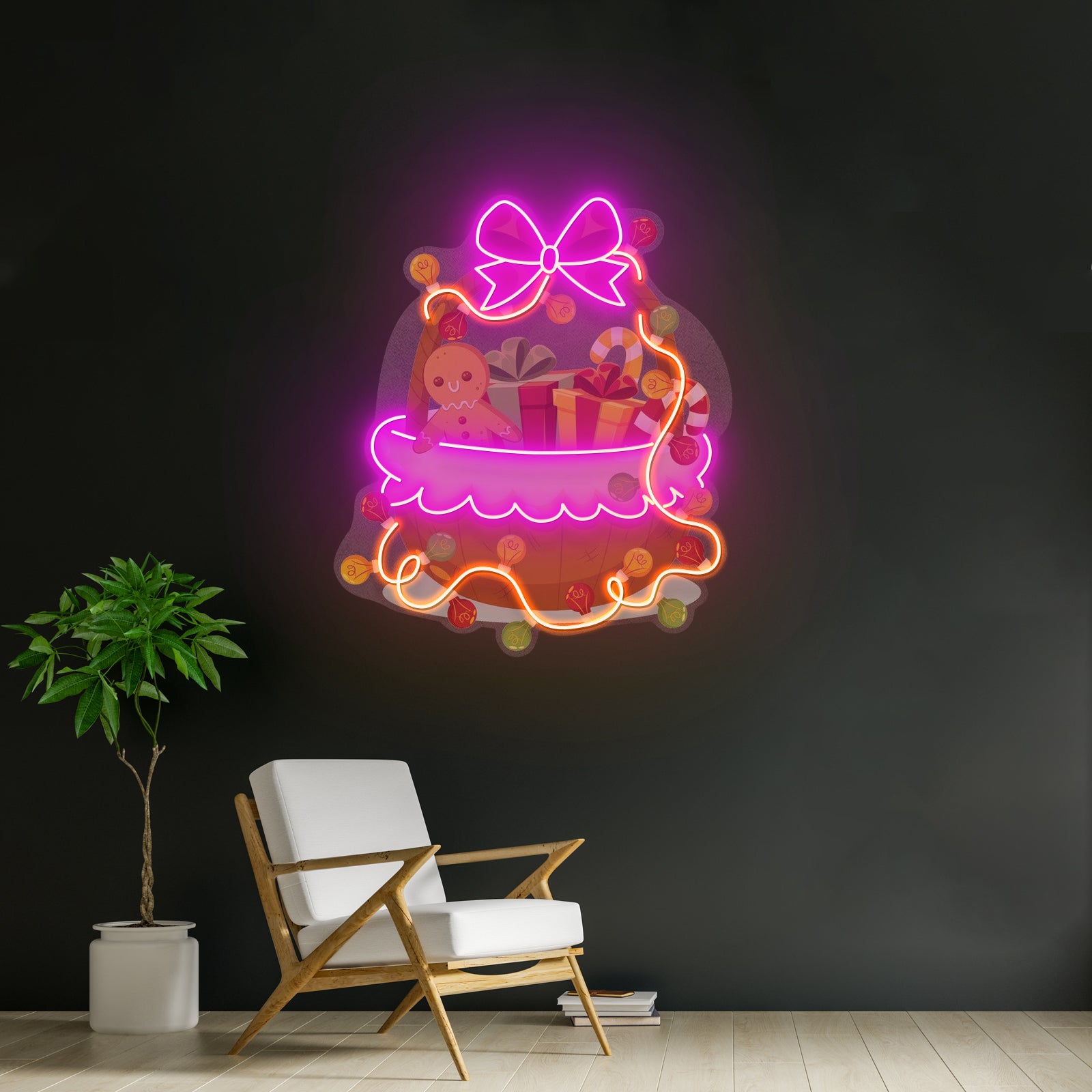 Christmas Gift Basket Neon Artwork For Sale