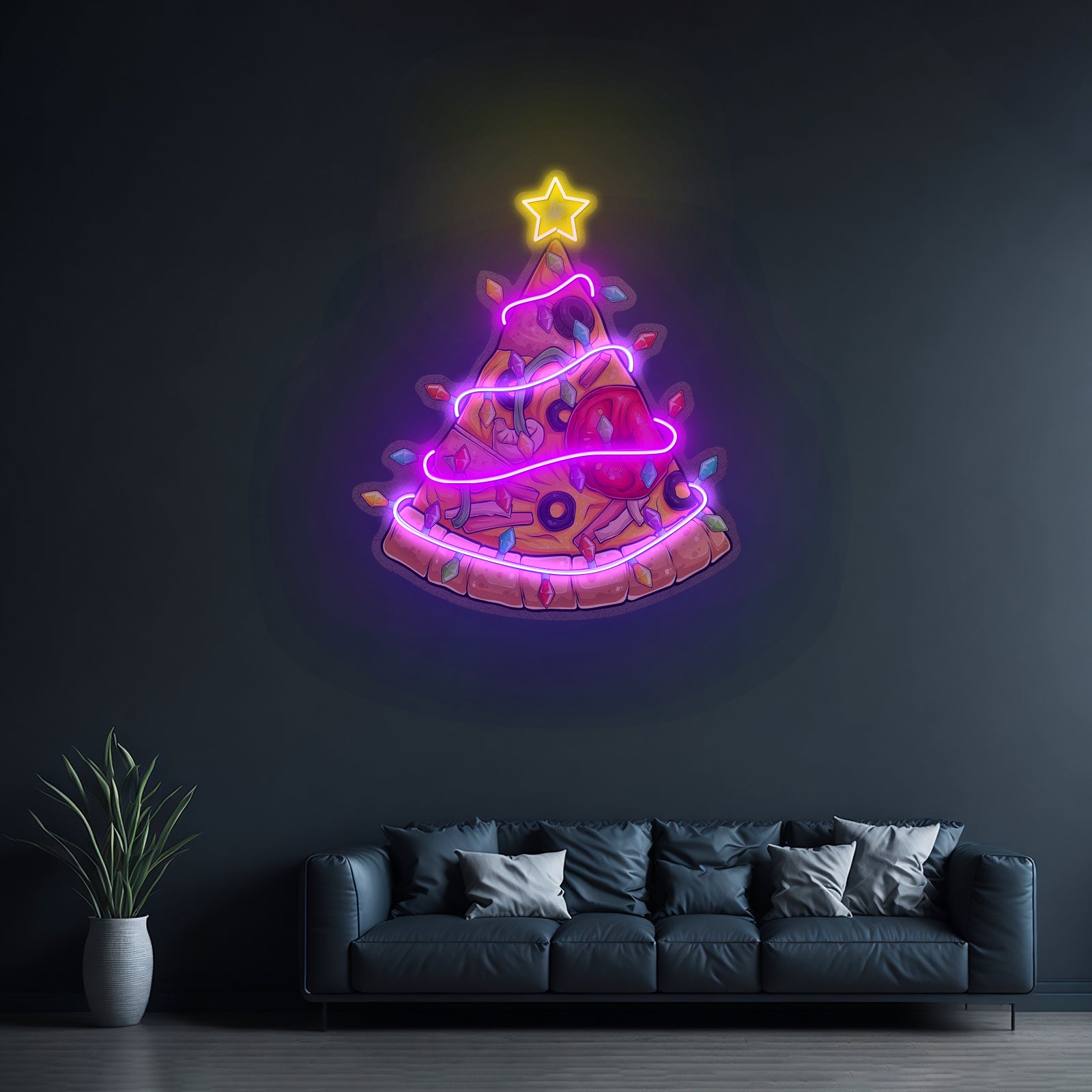 Christmas Pizza Tree Neon Artwork For Sale
