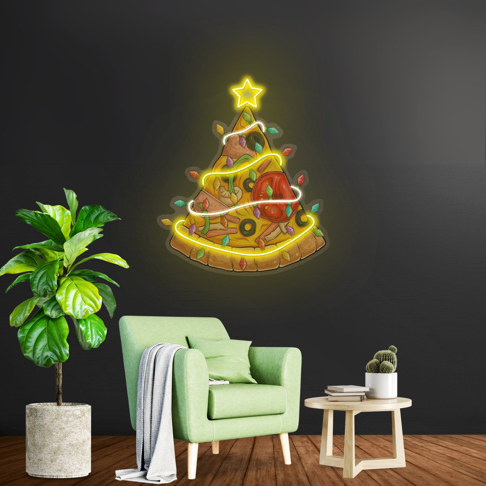 Christmas Pizza Tree Neon Artwork For Sale