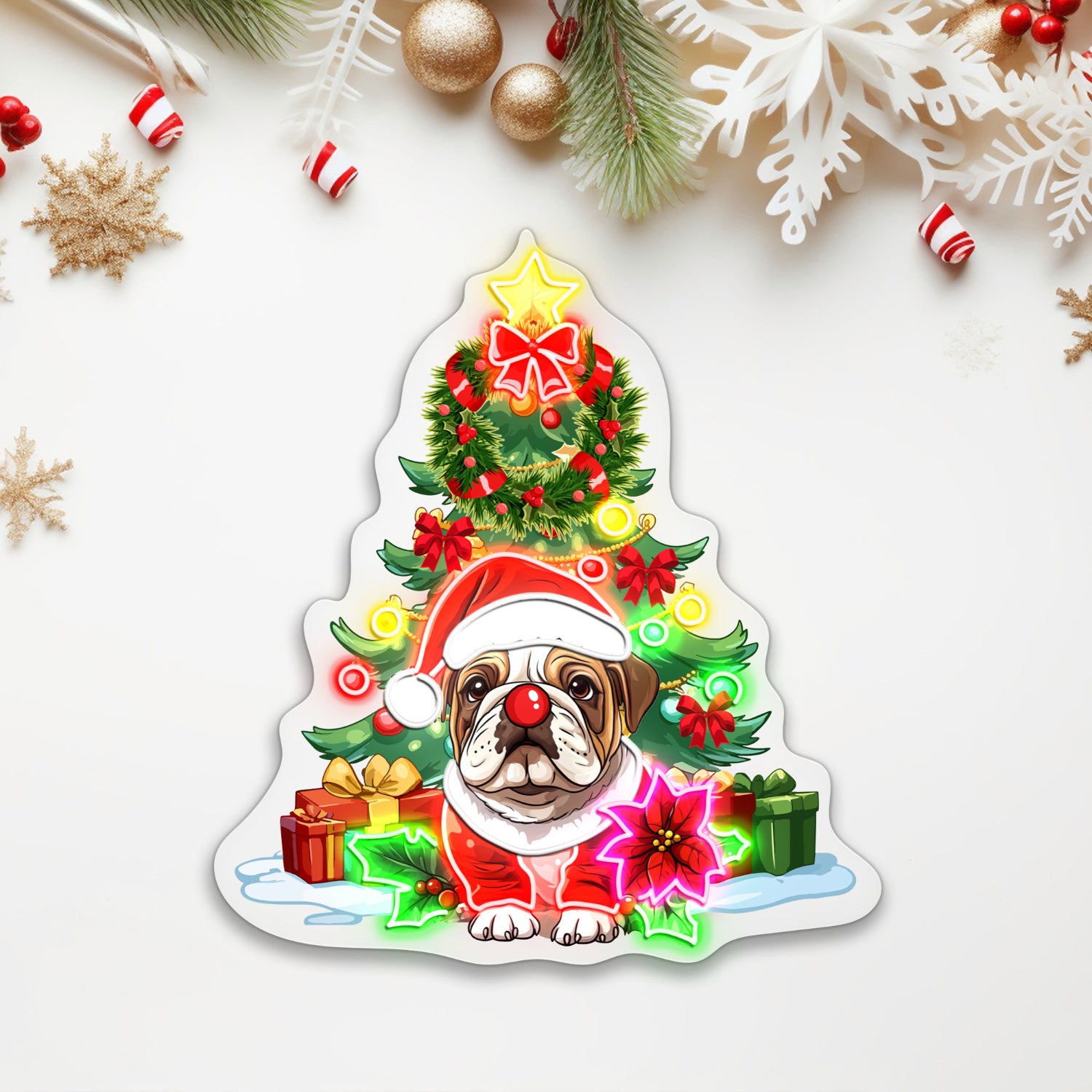 Christmas Santa Hat American Bulldog Dog Acrylic Led Sign | Shineneon