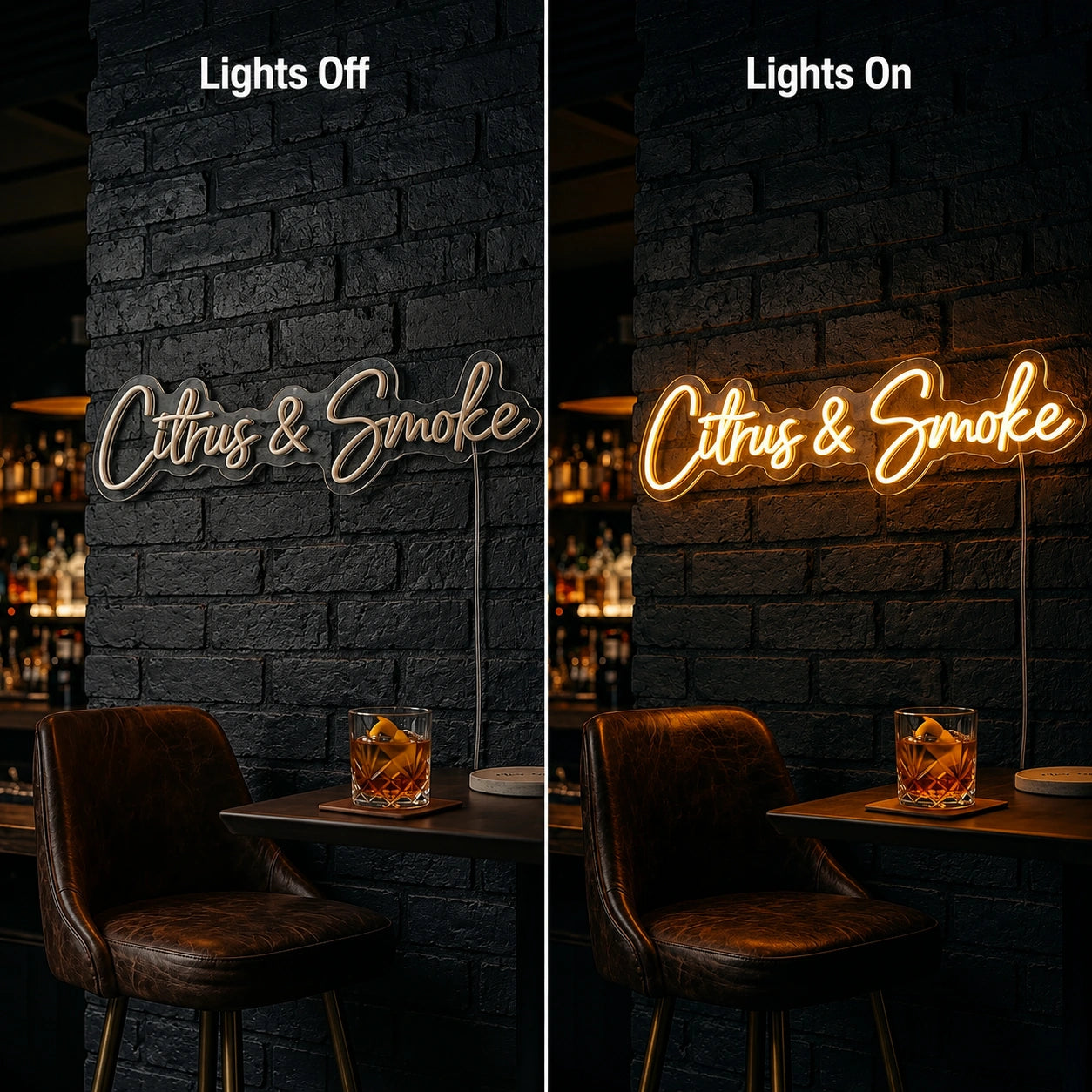 Cigars And Smoke Neon Sign LED Neon Sign day and night comparison