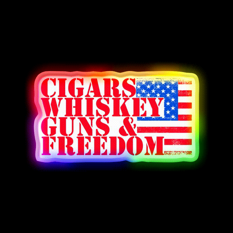 Cigars Whiskey Guns Freedom Classic Whiskey Drink Bar Led Neon Sign Rgb Color