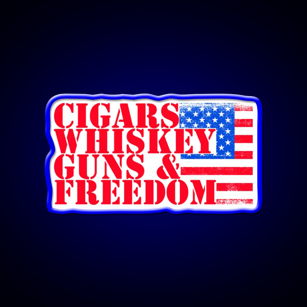 Cigars Whiskey Guns Freedom Classic Whiskey Drink Bar Led Neon Sign Rgb Color - Shineneon