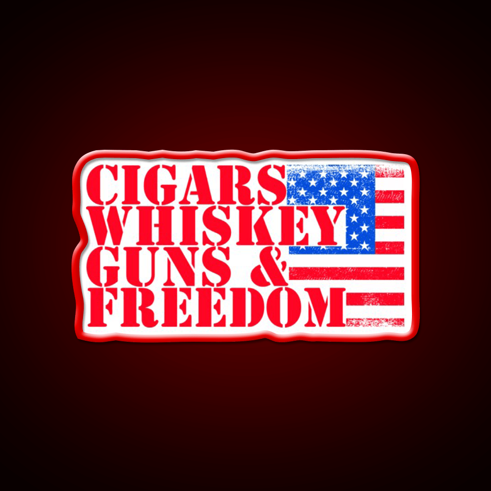 Cigars Whiskey Guns Freedom Classic Whiskey Drink Bar Led Neon Sign Rgb Color - Shineneon
