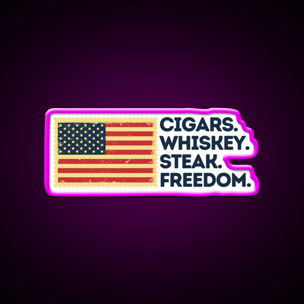 Cigars Whiskey Steak Freedom Patriotic Whiskey Drink Bar Led Neon Sign Rgb Color