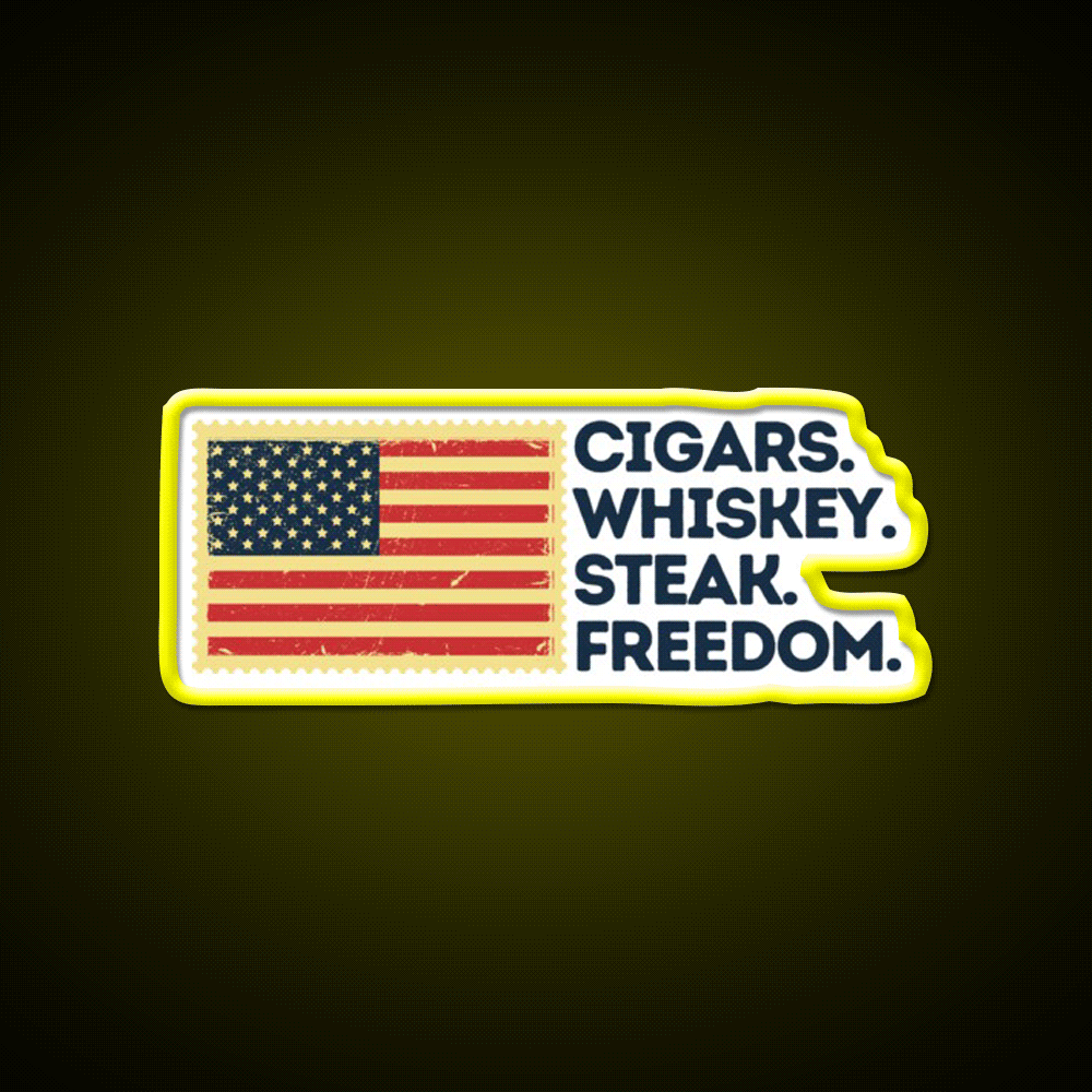 Cigars Whiskey Steak Freedom Patriotic Whiskey Drink Bar Led Neon Sign Rgb Color