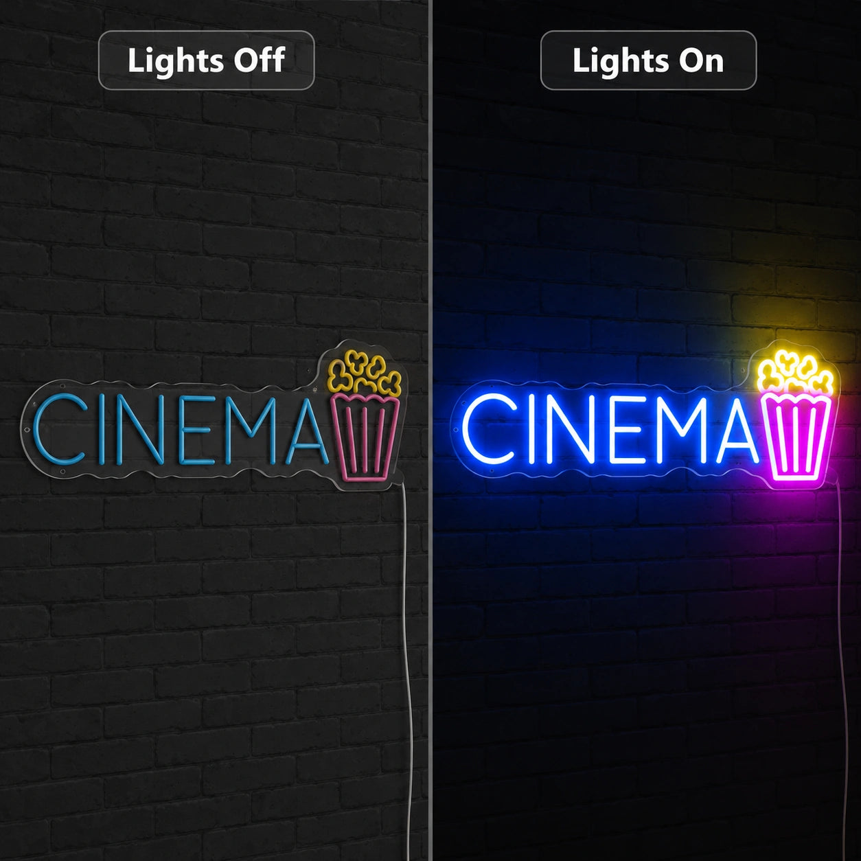 Cinema Snack Cup Neon Sign LED Neon Sign day and night comparison
