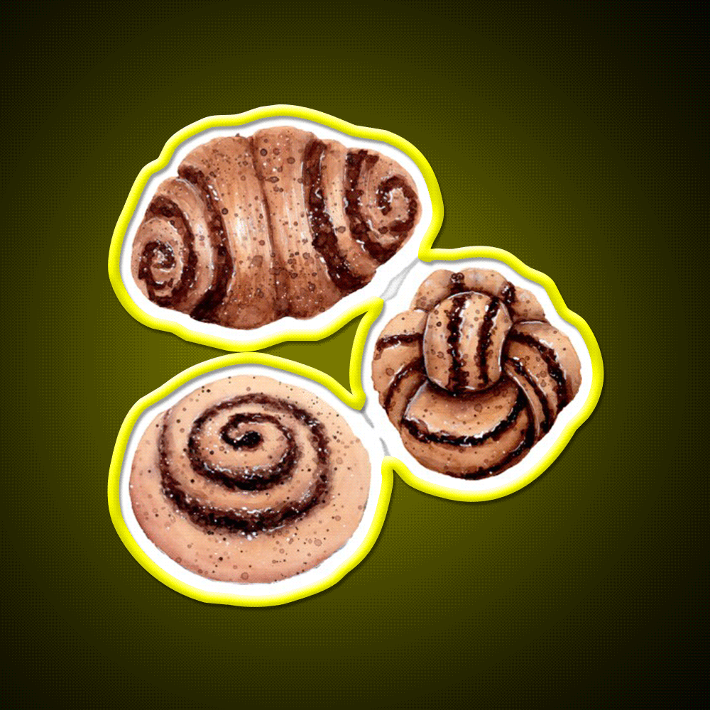 Cinnamon Pastry Pattern Watercolour Painting Snack Food Led Neon Sign Rgb Color - Custom LED neon sign front view