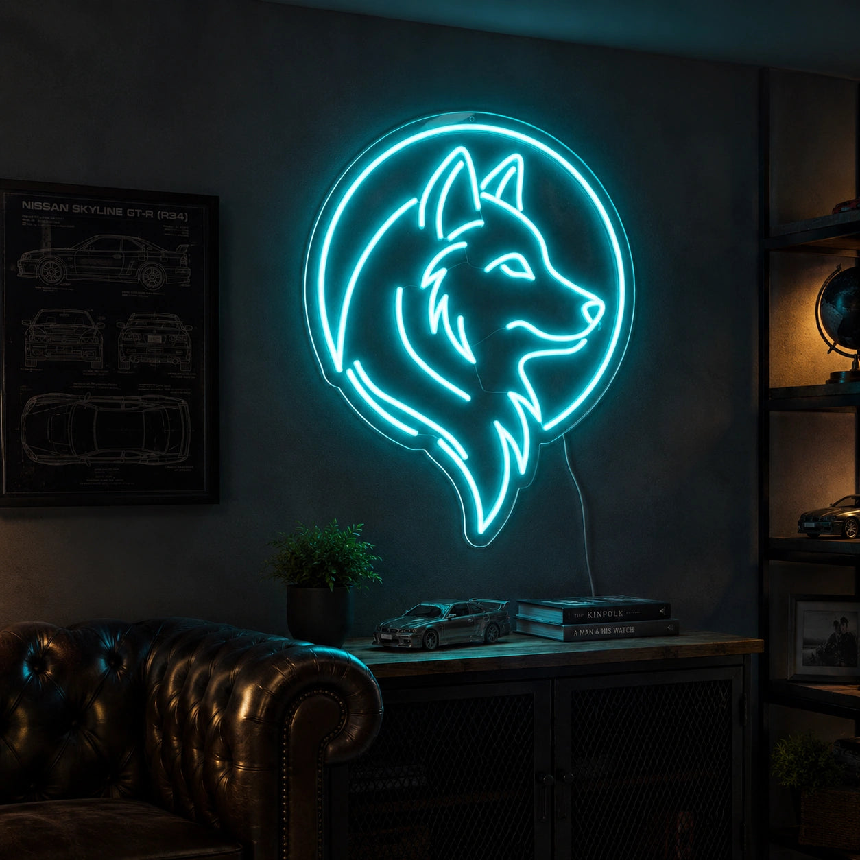 Circle Wolf Head Neon Sign LED Neon Sign real lifestyle scene