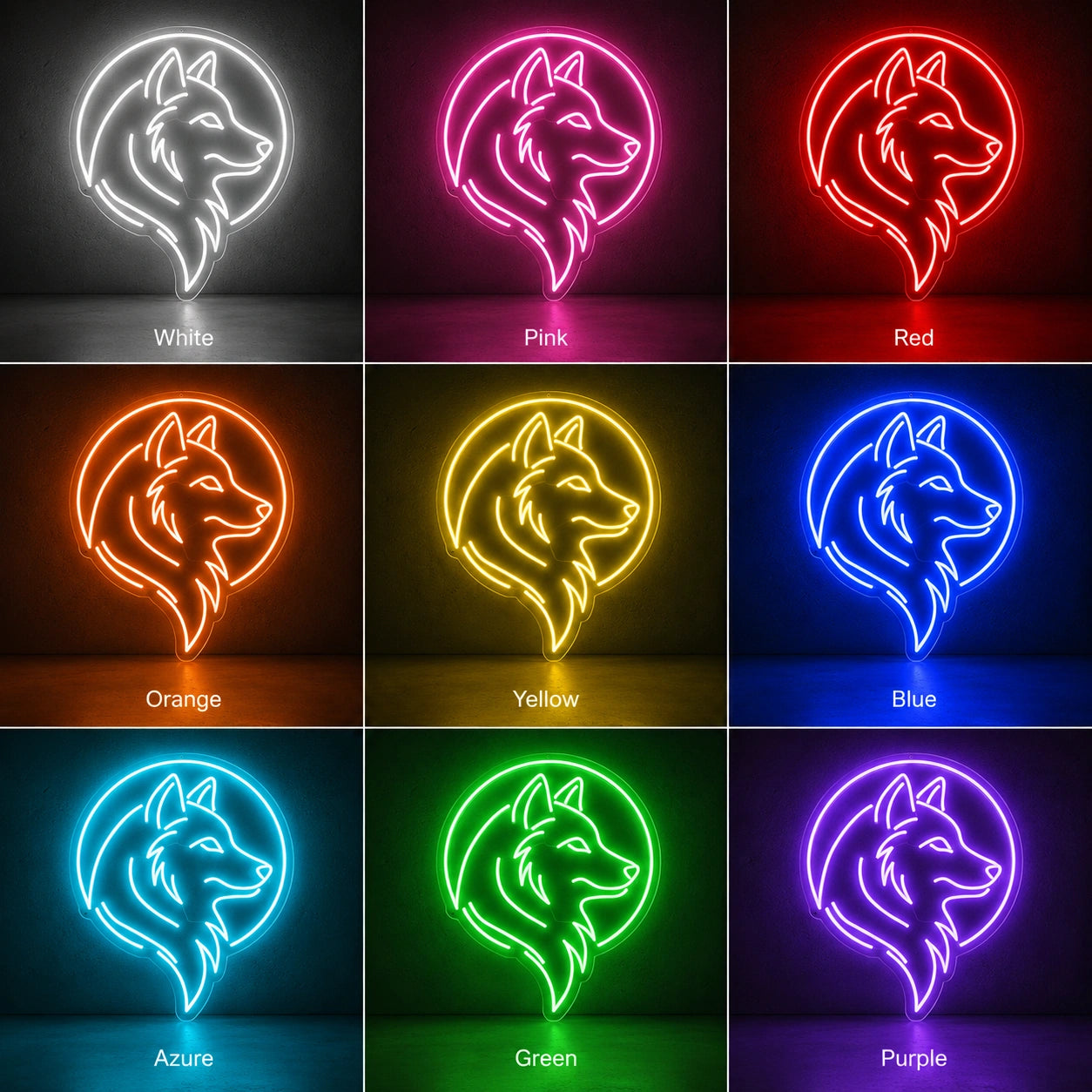 Circle Wolf Head Neon Sign LED Neon Sign color grid